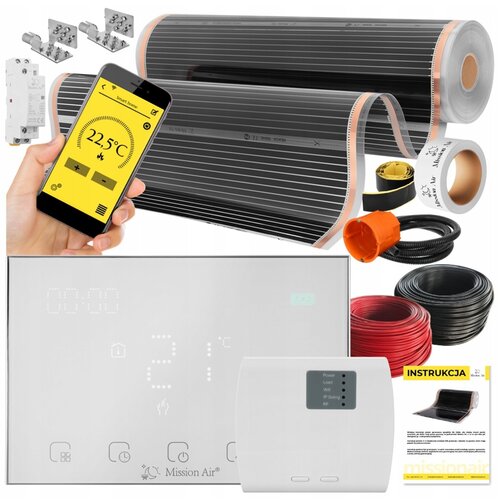 Folia grzewcza na podczerwień MISSION AIR Black Silver PTC 160W/m² (6mb x 100cm) + regulator Gemini Biały WiFi