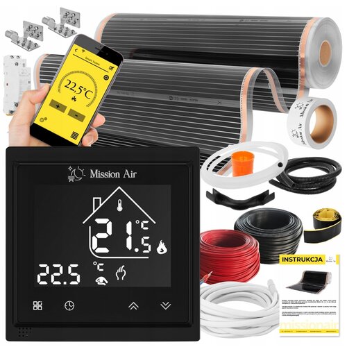 Folia grzewcza na podczerwień MISSION AIR Black Silver PTC 160W/m² (6mb x 100cm) + regulator Libra Czarny WiFi