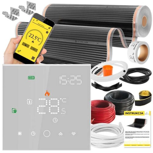 Folia grzewcza na podczerwień MISSION AIR Black Silver PTC 160W/m2 3.5m² szer. 100cm + regulator Leo Biały Wi-Fi