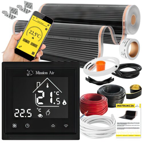 Folia grzewcza na podczerwień MISSION AIR Black Silver PTC 160W/m2 2.5m² szer. 100cm + regulator Libra Czarny Wi-Fi