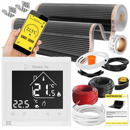 Folia grzewcza na podczerwień MISSION AIR Black Silver PTC 160W/m2 22m² szer. 100cm + regulator Libra Biały Wi-Fi