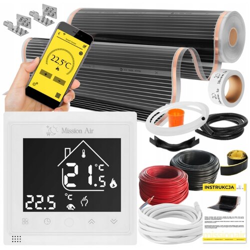 Folia grzewcza na podczerwień MISSION AIR Black Silver PTC 160W/m² (6mb x 100cm) + regulator Libra Biały WiFi