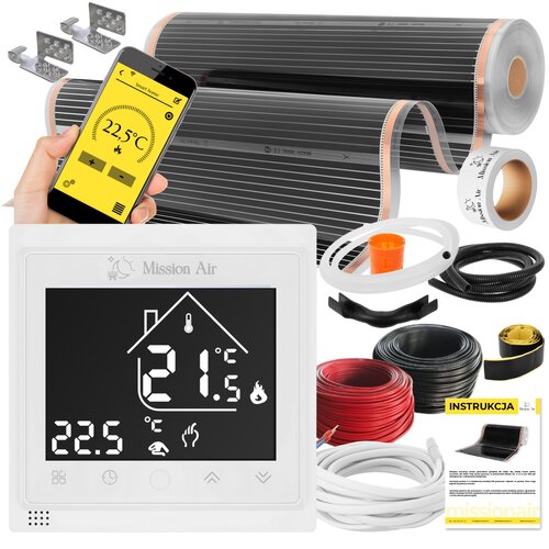 Folia grzewcza na podczerwień MISSION AIR 160 W/m2 Black Silver PTC 3m2 (3m x 100cm) + regulator Libra Biały Wi-Fi