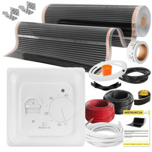 Folia grzewcza pod panele MISSION AIR MAL-160 W/m2 Black Silver 1,5m2 (1,5m x 100cm) + regulator Aries Biały Wi-Fi