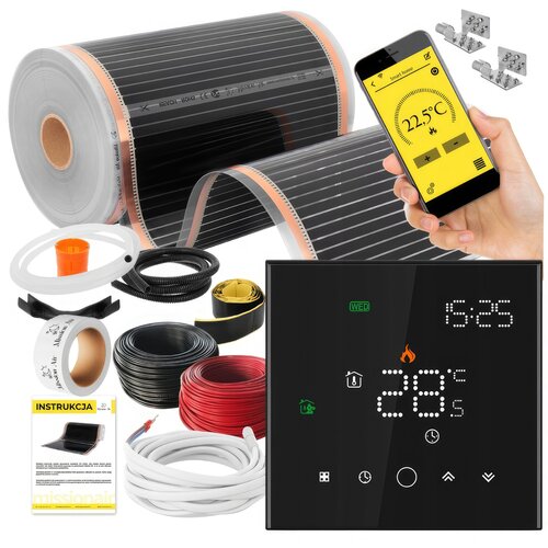 Folia grzewcza na podczerwień MISSION AIR Black Silver PTC 160W/m2 18m² szer. 50cm + regulator Leo Czarny Wi-Fi