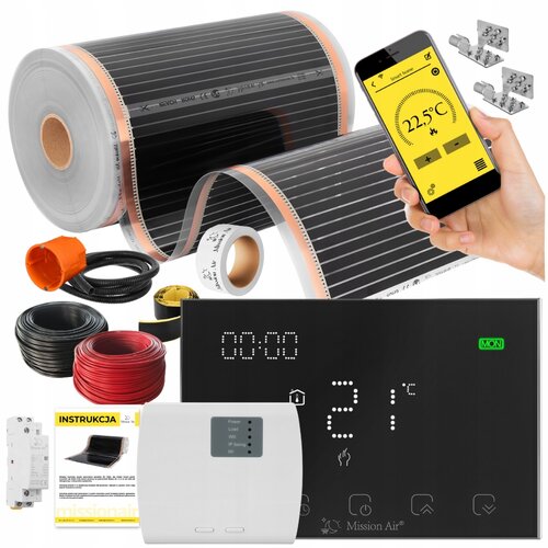 Folia grzewcza na podczerwień MISSION AIR Black Silver PTC 160W/m2 28m² szer. 50cm + regulator Gemini Czarny Wi-Fi