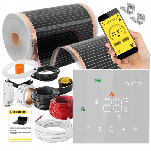 Folia grzewcza na podczerwień MISSION AIR Black Silver PTC 160W/m2 28m² szer. 50cm + regulator Leo Biały Wi-Fi
