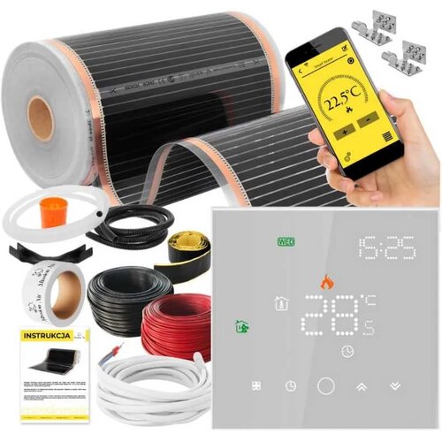 Folia grzewcza pod panele MISSION AIR MAL-160 W/m2 Black Silver 20 m2 (40 m x 50 cm) + regulator Leo Biały Wi-Fi