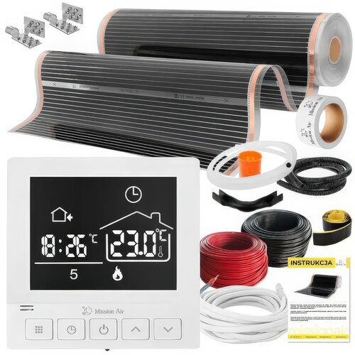 Folia grzewcza pod panele MISSION AIR MAL-160 W/m2 Black Silver 10m2 (10m x 100cm) + regulator Taurus Biały