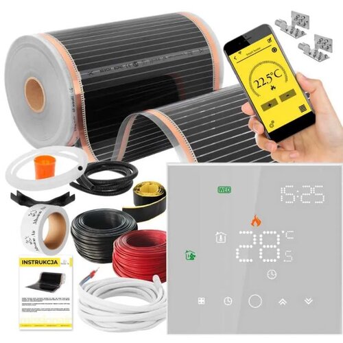 Folia grzewcza pod panele MISSION AIR MAL-160 W/m2 Black Silver 4 m2 (8 m x 50 cm) + regulator Leo Biały Wi-Fi