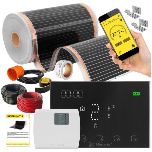 Folia grzewcza na podczerwień MISSION AIR Black Silver PTC 160W/m2 8m² szer. 50cm + regulator Gemini Czarny Wi-Fi