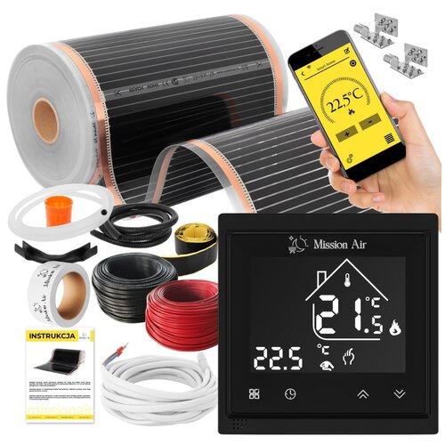 Folia grzewcza na podczerwień MISSION AIR Black Silver PTC 160W-m2 10m² szer. 50cm + regulator Libra Czarny WiFi