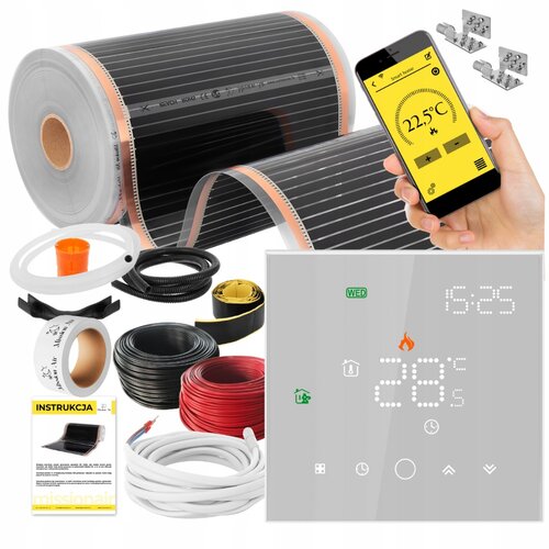 Folia grzewcza na podczerwień MISSION AIR Black Silver PTC 160W-m2 1.5m² szer. 50cm + regulator Leo Biały WiFi