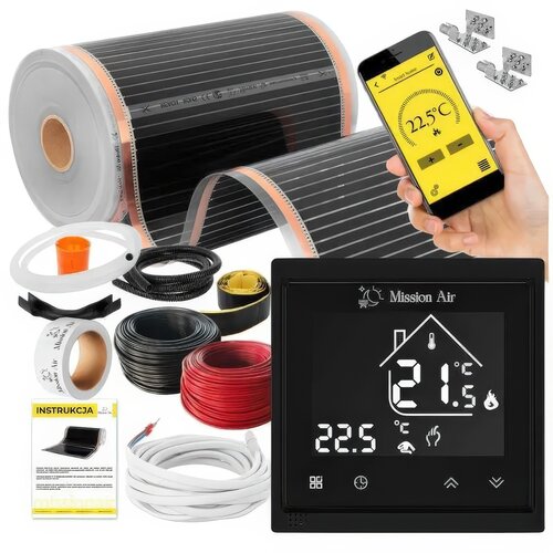 Folia grzewcza pod panele MISSION AIR MAL-160 W/m2 Black Silver 7m2 (14m x 50cm) + regulator Libra Czarny Wi-Fi