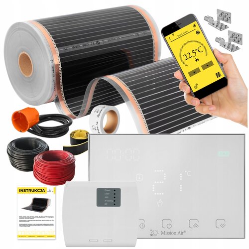 Folia grzewcza na podczerwień MISSION AIR Black Silver PTC 160W-m2 1.5m² szer. 50cm + regulator Gemini Biały WiFi