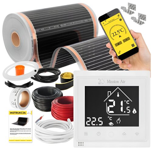 Folia grzewcza na podczerwień MISSION AIR Black Silver PTC 160W-m2 10m² szer. 50cm + regulator Libra Biały WiFi