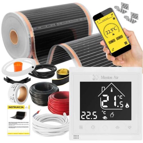 Folia grzewcza pod panele MISSION AIR MAL-160 W/m2 Black Silver 28 m2 (56 m x 50 cm) + regulator Libra Biały Wi-Fi