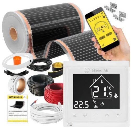 Folia grzewcza pod panele MISSION AIR MAL-160 W/m2 Black Silver 6m2 (12m x 50cm) + regulator Libra Biały Wi-Fi