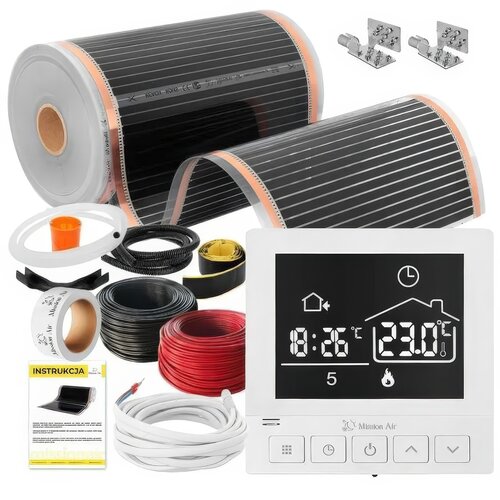 Folia grzewcza pod panele MISSION AIR MAL-160 W/m2 Black Silver 6m2 (12m x 50cm) + regulator Taurus Biały