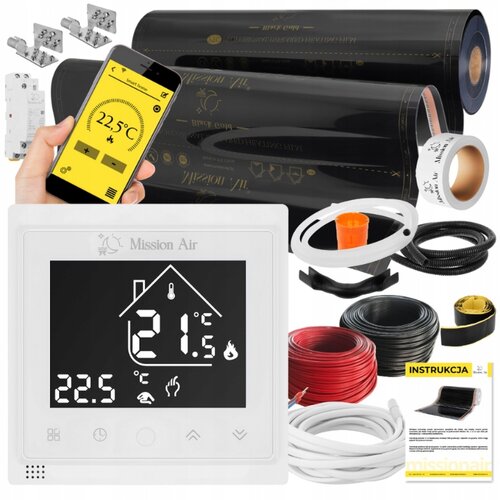Folia grzewcza na podczerwień MISSION AIR Black Gold PTC 160W/m2 22m2 (22m x 100cm) + regulator Libra Biały WiFi