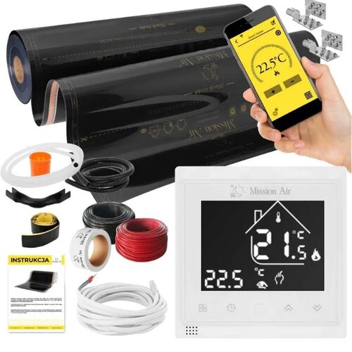 Folia grzewcza pod panele MISSION AIR MAL-160 W/m2 Black Gold 12m2 (12m x 100cm) + Regulator Libra Biały Wi-Fi