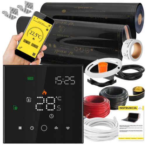 Folia grzewcza na podczerwień MISSION AIR Black Gold PTC 160W/m² 8m² szer. 100cm + regulator Leo Czarny WiFi