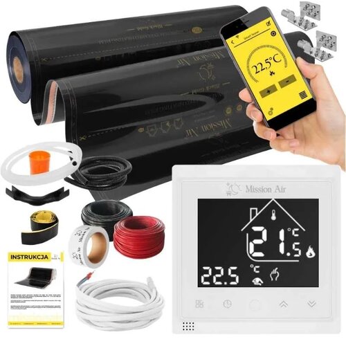 Folia grzewcza na podczerwień MISSION AIR 160 W/m2 Black Gold 5 m2 (5 m x 100 cm) + regulator Libra Biały WiFi