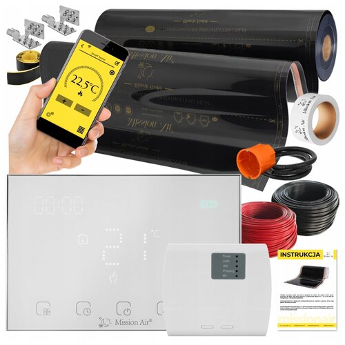 Folia grzewcza na podczerwień MISSION AIR Black Gold PTC 160W/m² (6mb x 100cm) + regulator Gemini Biały WiFi