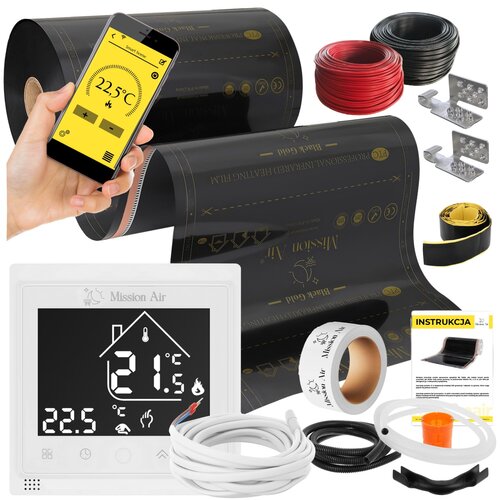 Folia grzewcza na podczerwień MISSION AIR 160 W/m2 Black Gold PTC 3,5m2 (3.5m x 100 cm) + regulator Libra Biały Wi-Fi