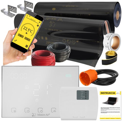 Folia grzewcza na podczerwień MISSION AIR 160 W/m2 Black Gold PTC 4m2 (4m x 100cm) + regulator Gemini Biały Wi-Fi