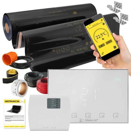 Folia grzewcza na podczerwień MISSION AIR Black Gold PTC 160W/m2 2.5m² szer. 100cm + regulator Gemini Biały Wi-Fi