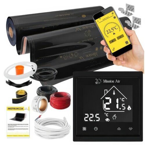 Folia grzewcza pod panele MISSION AIR MAL-160 W/m2 Black Gold 1,5m2 (1,5m x 100cm) + regulator Libra Czarny Wi-Fi