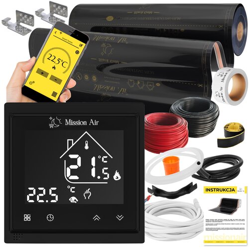 Folia grzewcza na podczerwień MISSION AIR 160 W/m2 Black Gold PTC 30m2 (30m x 100 cm) + regulator Libra Czarny Wi-Fi