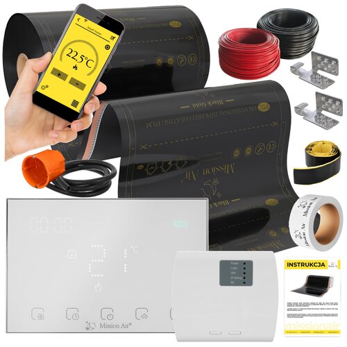 Folia grzewcza na podczerwień MISSION AIR 160 W/m2 Black Gold PTC 3m2 (6m x 50cm) + regulator Gemini Biały Wi-Fi
