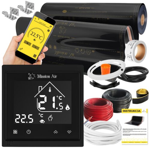 Folia grzewcza na podczerwień MISSION AIR Black Gold PTC 160W/m2 14m² szer. 100cm + regulator Libra Czarny Wi-Fi