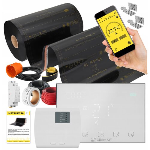 Folia grzewcza na podczerwień MISSION AIR Black Gold PTC 160W/m2 26m² szer. 50cm + regulator Gemini Biały Wi-Fi