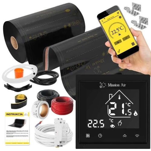 Folia grzewcza pod panele MISSION AIR MAL-160 W/m2 Black Gold 26 m2 (52 m x 50 cm) + regulator Libra Czarny WiFi