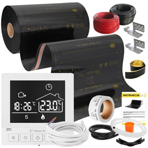 Folia grzewcza na podczerwień MISSION AIR 160 W/m2 Black Gold PTC 30m2 (60m x 50cm) + regulator Taurus Biały Wi-Fi