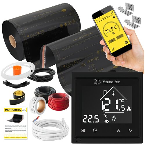 Folia grzewcza na podczerwień MISSION AIR Black Gold PTC 160W/m2 18m² szer. 50cm + regulator Libra Czarny Wi-Fi