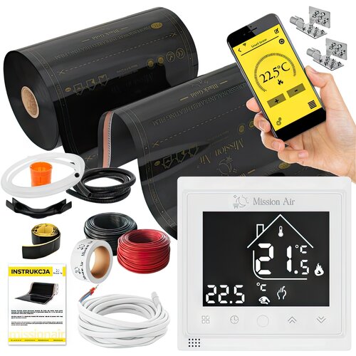 Folia grzewcza na podczerwień MISSION AIR Black Gold PTC 160W/m2 18m² szer. 50cm + regulator Libra Biały Wi-Fi