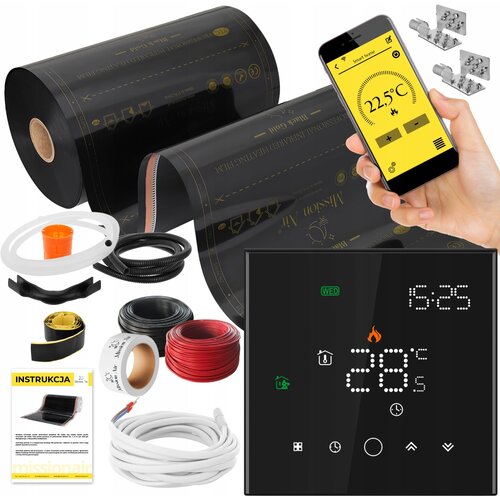 Folia grzewcza na podczerwień MISSION AIR Black Gold PTC 160W/m² (12mb x 50cm) + regulator Leo Czarny WiFi