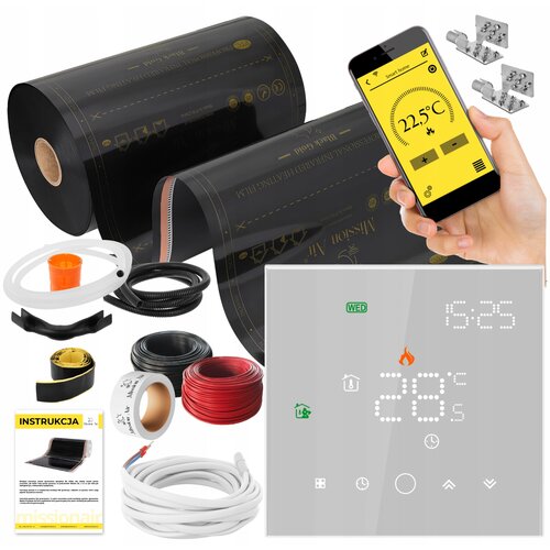 Folia grzewcza na podczerwień MISSION AIR Black Gold PTC 160W/m² (12mb x 50cm) + regulator Leo Biały WiFi