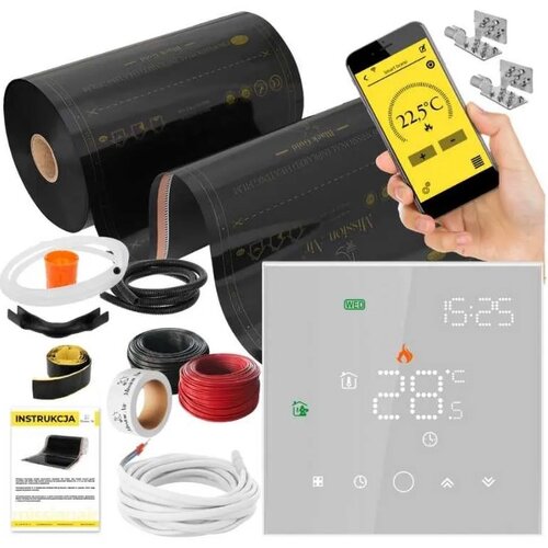 Folia grzewcza na podczerwień MISSION AIR 160 W/m2 Black Gold 5 m2 (10 m x 50 cm) + regulator Leo Biały WiFi