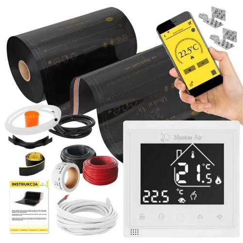Folia grzewcza na podczerwień MISSION AIR Black Gold PTC 160W/m2 6m² szer. 50cm + regulator Libra Biały Wi-Fi
