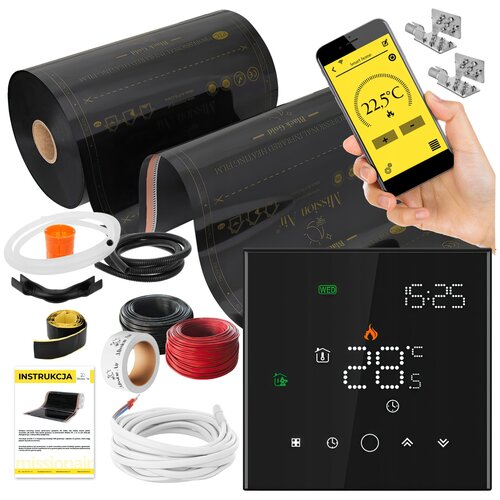 Folia grzewcza na podczerwień MISSION AIR Black Gold PTC 160W/m2 2.5m² szer. 50cm + regulator Leo Czarny Wi-Fi