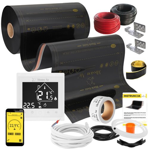 Folia grzewcza na podczerwień MISSION AIR 160 W/m2 Black Gold PTC 4m2 (8m x 50 cm) + regulator Libra Biały Wi-Fi