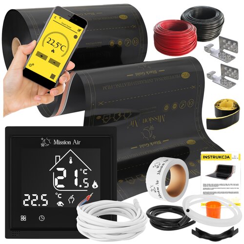 Folia grzewcza na podczerwień MISSION AIR 160 W/m2 Black Gold PTC 3m2 (6m x 50 cm) + regulator Libra Czarny Wi-Fi