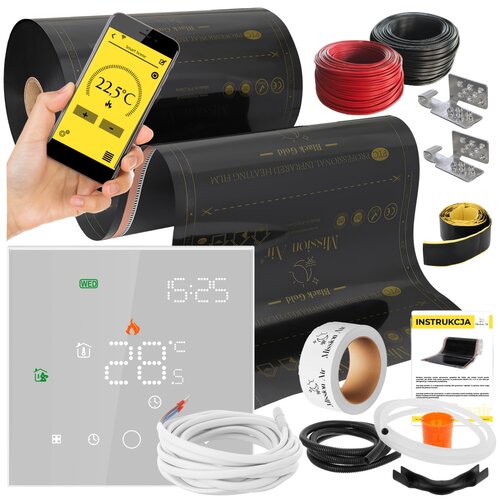 Folia grzewcza na podczerwień MISSION AIR 160 W/m2 Black Gold PTC 30m2 (60m x 50cm) + regulator Leo Bialy Wi-Fi