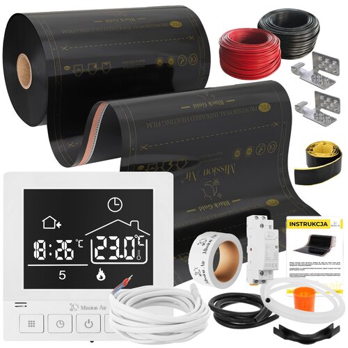 Folia grzewcza na podczerwień MISSION AIR 160 W/m2 Black Gold PTC 3m2 (6m x 50cm) + regulator Taurus Biały Wi-Fi