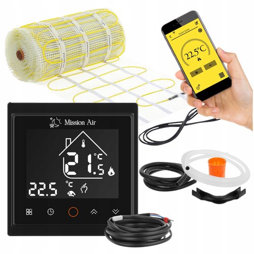 Mata grzewcza pod płytki MISSION AIR MA-160W/m2 8m2 (16mb x 50cm) + regulator Libra Czarny WiFi